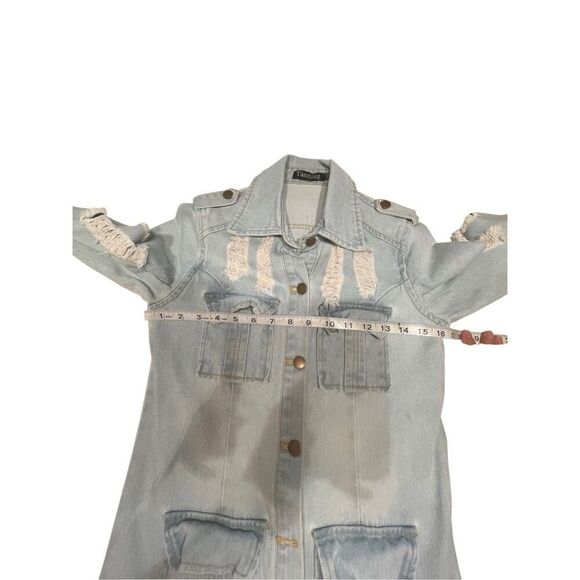 Tanming distressed Women’s Denim Jacket Sz XS  Cotton Blue NWOT - Picture 5 of 7